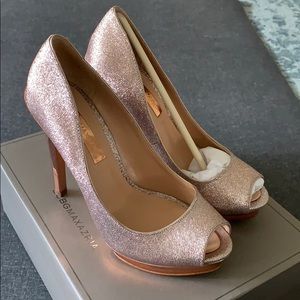 BCBG Maxazria Dart Blush Glitter Peep Toe Pumps